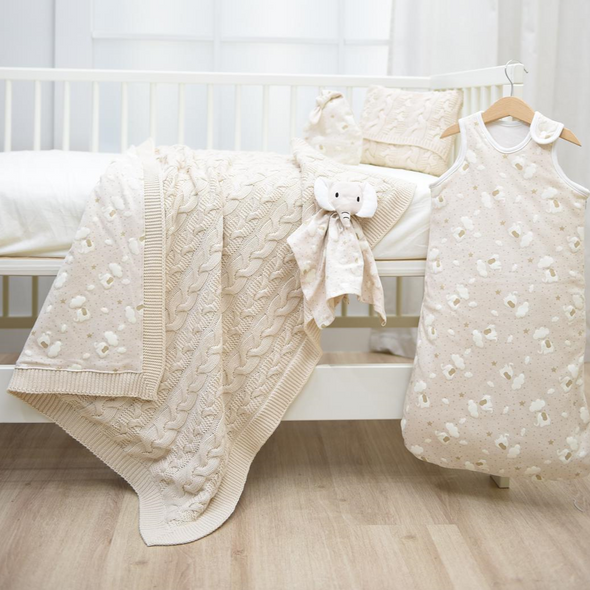 Elephant Over the Clouds 6pc Baby Crib Bedding Set, Beige