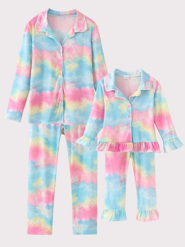 Mommy & Me Tie-dye Ruffle Pajama Set