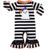 AnnLoren Baby Girls Friendly Ghost Halloween Striped Cotton Romper
