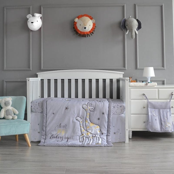 Nipperland® 4-Piece Giraffe the Dreamer Crib Bedding Set in Light Grey
