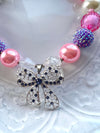 Pink Purple White Bow Bubblegum Necklace