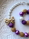 Gold Bow Purple Chunky Necklace