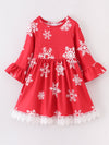 Long Flared Sleeve Snowflake Print Crochet Dress