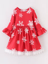 Long Flared Sleeve Snowflake Print Crochet Dress