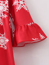 Long Flared Sleeve Snowflake Print Crochet Dress