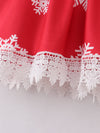 Long Flared Sleeve Snowflake Print Crochet Dress