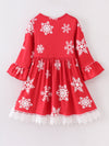 Long Flared Sleeve Snowflake Print Crochet Dress