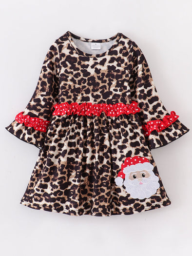 Leopard Print Santa Applique Dress