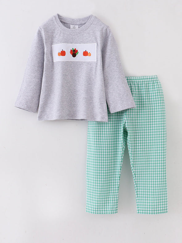 Pumpkin Turkey Plaid Boy Set