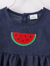 Watermelon Denim Bow Ruffle Dress