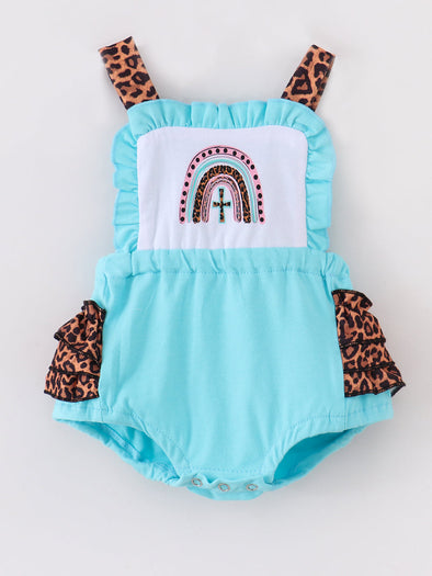 Cross Rainbow Leopard Ruffle Romper