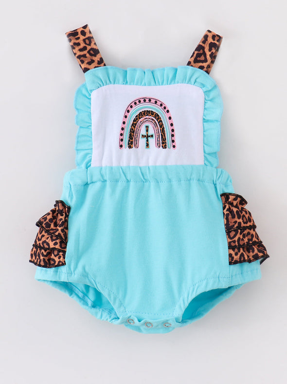 Cross Rainbow Leopard Ruffle Romper