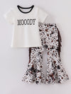 Mooody Cow Print Tassel Bell Bottom Set