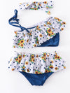 Blue Sunflower One Shoulder 3 pcs Swimsuit Set