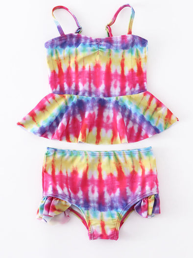 Tie-dye Ruffle Swimsuit Set