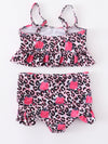 Leopard Floral Ruffle Swimsuit Set