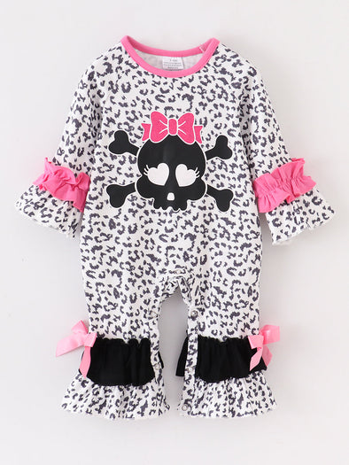 Skull Bow Leopard Baby Onesie