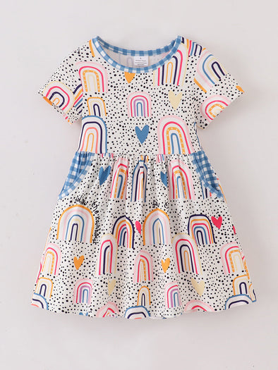 Rainbow Heart Polka Dots Twirl Dress