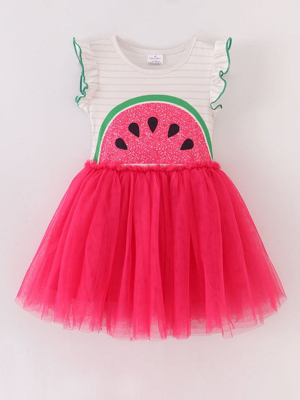Watermelon Stripe Ruffle Tutu Dress