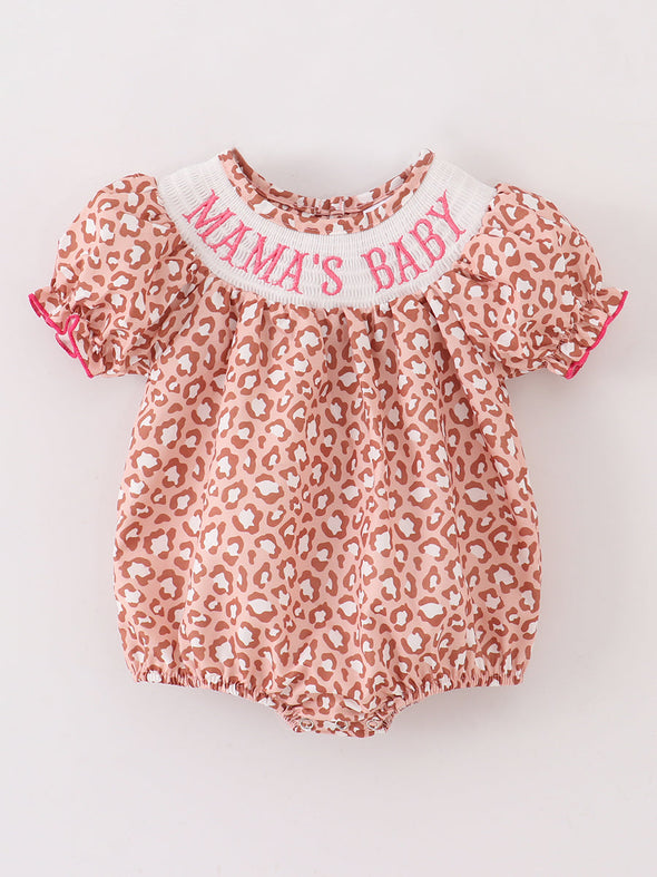 MAMA'S GIRL Leopard Smocked Baby Onesie
