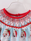 Blue Santa Claus Smocked Baby Onesie