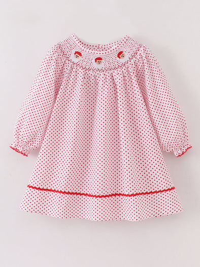 Polka Dot Santa Smocked Girl Dress