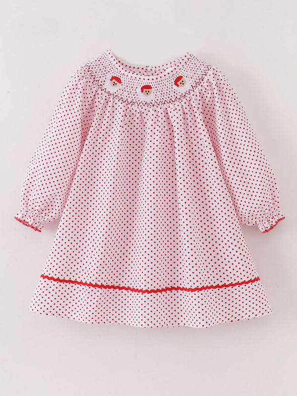 Polka Dot Santa Smocked Girl Dress