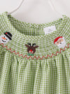 Christmas Santa Claus Green Plaid Girl Smocked Dress
