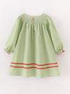 Christmas Santa Claus Green Plaid Girl Smocked Dress