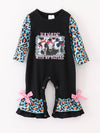 Blue Leopard Cow Ruffle Baby Romper