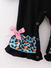 Blue Leopard Cow Ruffle Baby Romper