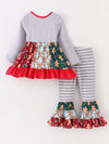 Christmas Candy Cane Ruffle Girl Bell Bottom Set