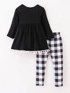 Snowman Plaid Leggings & Scarf 3 Pcs Set