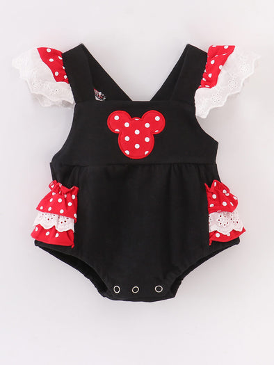 Black Minnie Ruffle Baby Romper Bubble