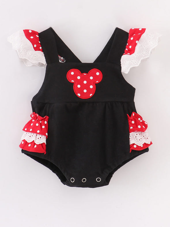 Black Minnie Ruffle Baby Romper Bubble
