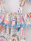 Rainbow Polka Dot Tie Shoulder Ruffle Jumpsuits