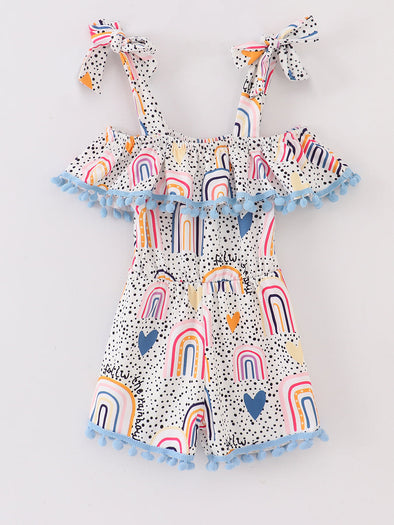 Rainbow Polka Dot Tie Shoulder Ruffle Jumpsuits