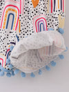 Rainbow Polka Dot Tie Shoulder Ruffle Jumpsuits