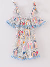 Rainbow Polka Dot Tie Shoulder Ruffle Jumpsuits