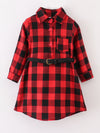 Fad Belted Plaid Shirt Dress With Belt