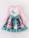 Dinosaur Stripe Dots Ruffle Twirl Dress