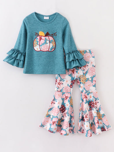 Halloween Floral Pumpkin Bell Pant Set