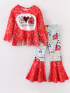 Peace Love Farmlife Red Splatter Fringe Bell Bottom Set