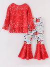 Peace Love Farmlife Red Splatter Fringe Bell Bottom Set