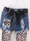 Sassy Denim Short Leopard Leggings 3 Pcs Set