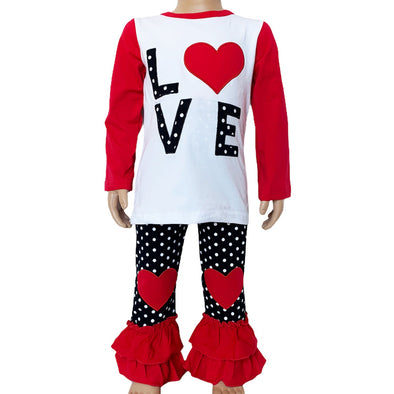 AL Limited Girls Valentine's Day LOVE Long Sleeve T Shirt & Heart Ruffle Pants Set