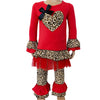 AL Limited Girls Valentine's Day Leopard Heart Long Sleeve Tunic & Ruffle Pants Set