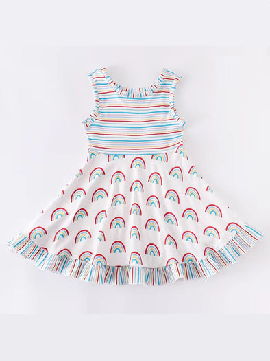 Rainbow Stripe Ruffle Twirl Dress