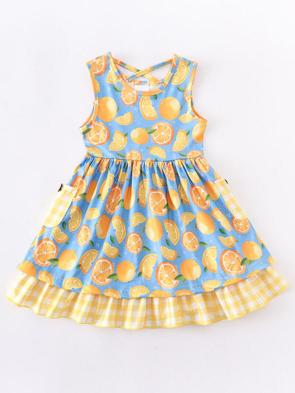 Lemon Stripe Ruffle Twirl Dress