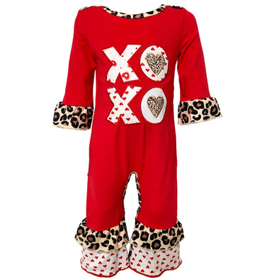 AnnLoren Baby Girls Red Long Sleeve Romper XOXO Valentine's Day Jumpsuit